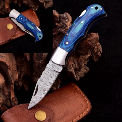 Handmade Damascus Folding Pocket Knife