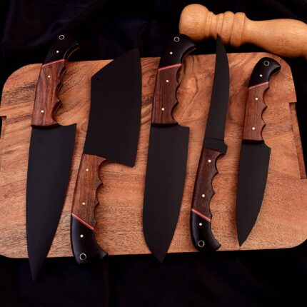 Handmade 5 Pieces Stainless steel Black Coated Knives Set